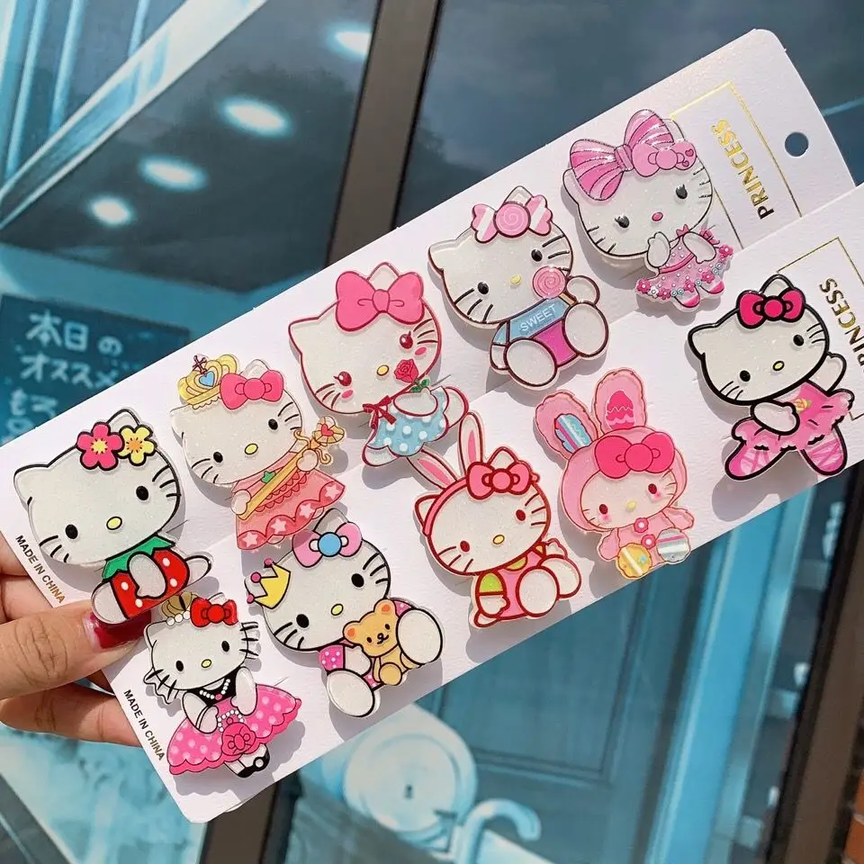 

Wholesale Sanrio Kawaii Hello Kitty new acrylic glitter clip cute kt cartoon girl girl fresh side clip children's holiday gift