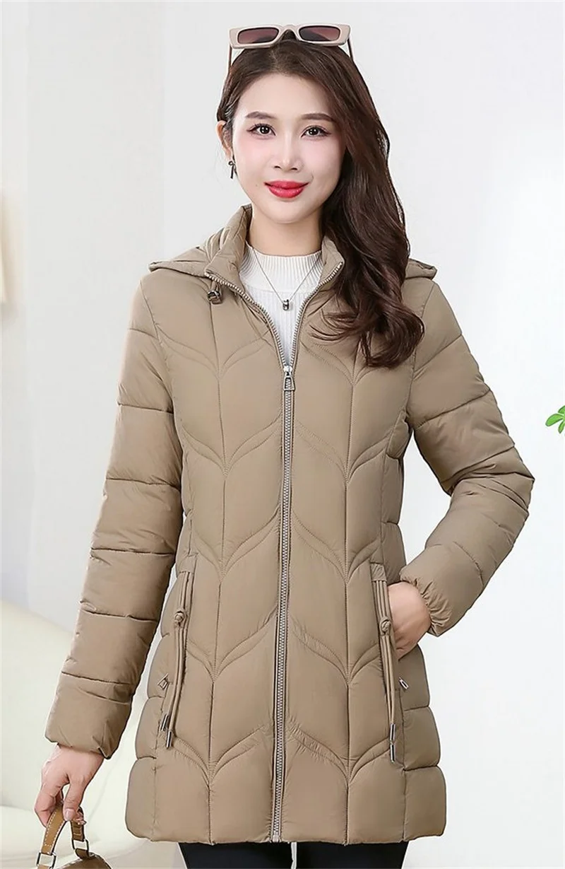 Autumn Winter Warm Thin Jacket Long-sleeved Jacket Parkas Hooded Middle age Women Cotton-padded Tops Mother Female Overcoat