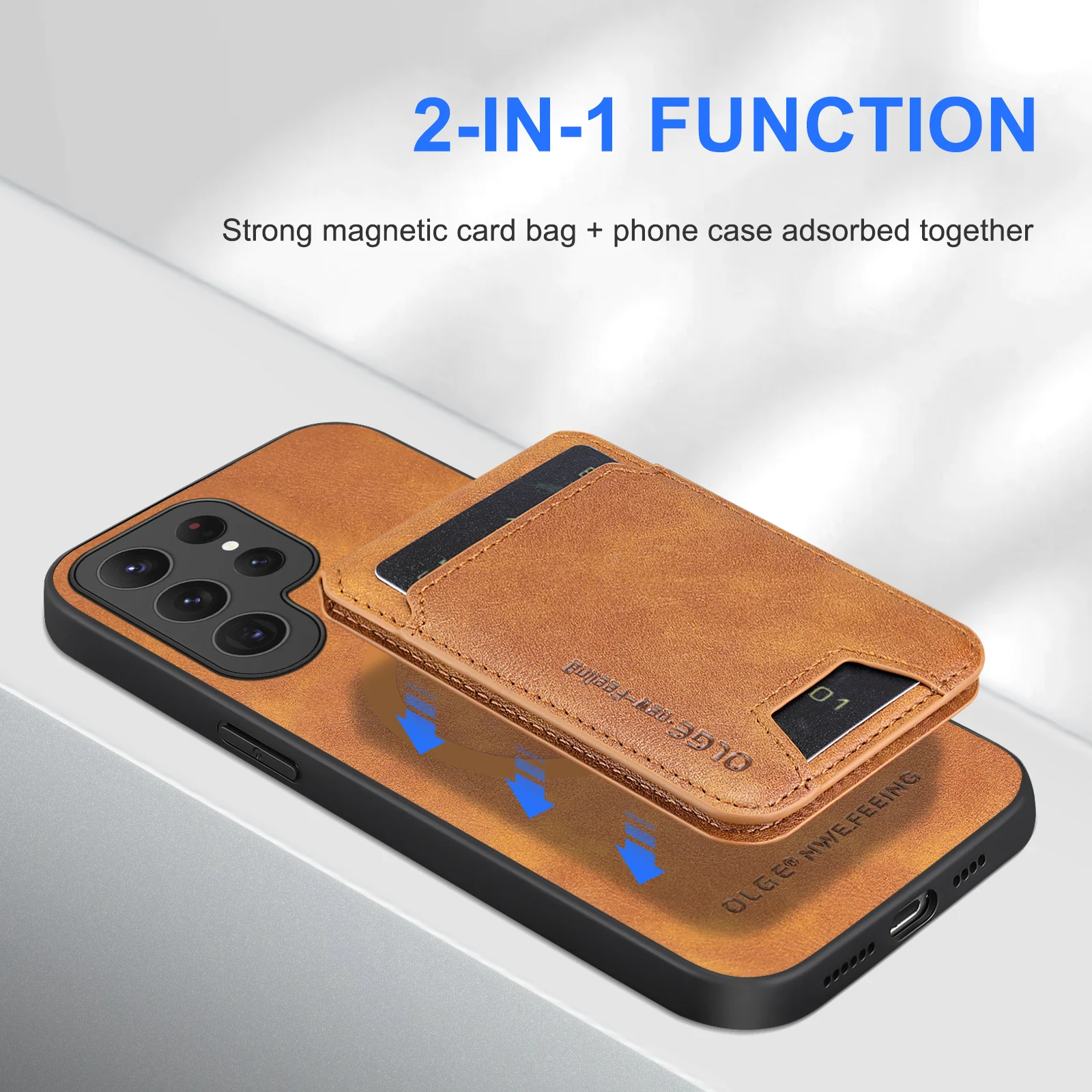 Leather Wallet Card Holder Case with Mag-Safe Stand and Magnetic Cover