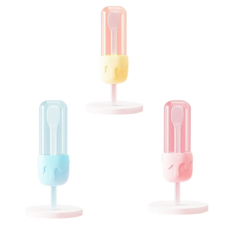Double Sided Baby Toothbrush Soft Silicone Deciduous Teeth Tongue Coating Clean 1560
