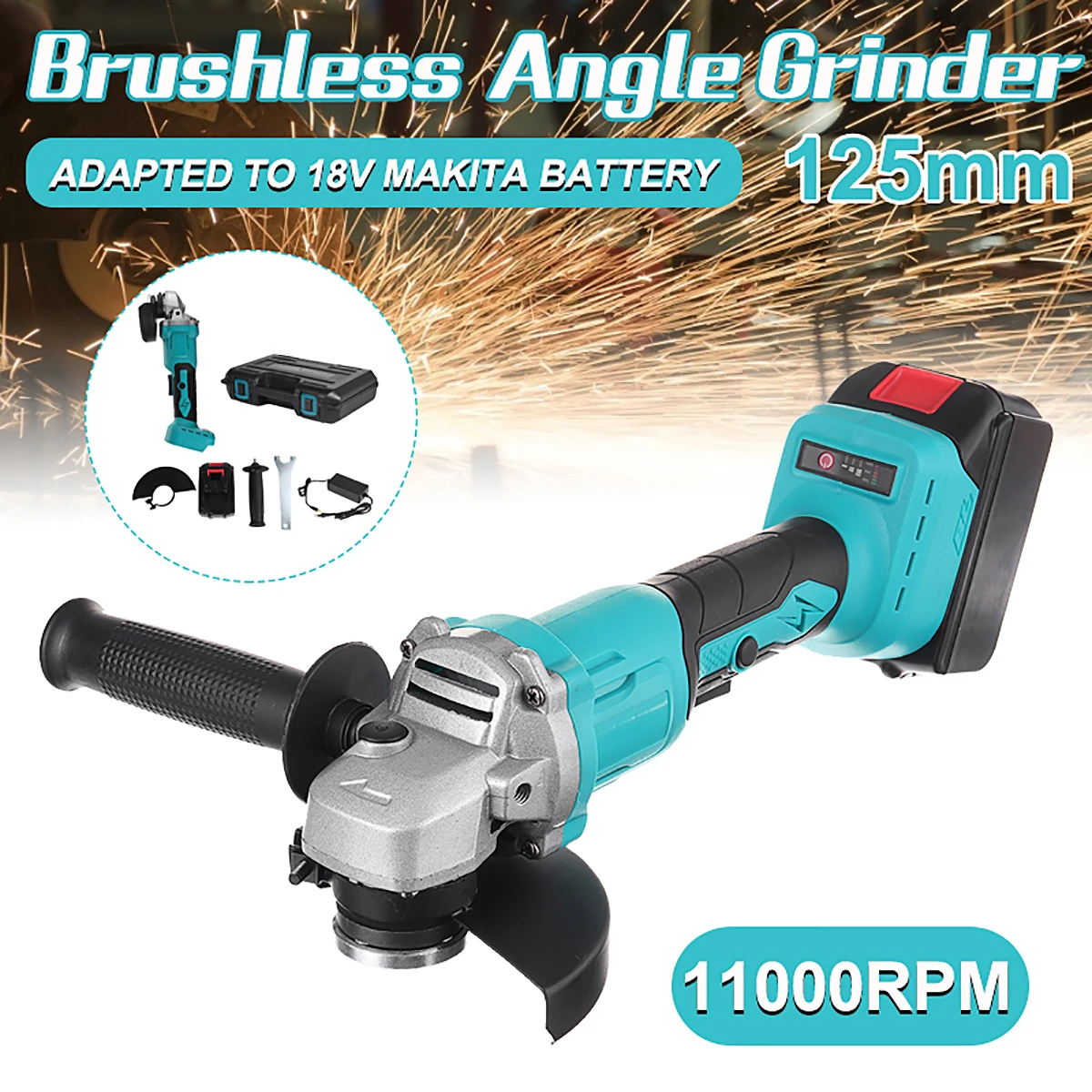 

1580W Cordless Brushless Electric Angle Grinder Polishing Grinding Machine Woodworking DIY Power Tool For Makita Battery 18V