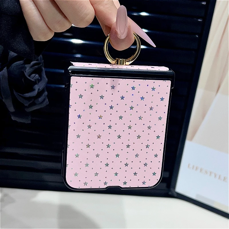 Luxury Polka Dot Shockproof Case with Ring and Heart-Star Hinge Protector