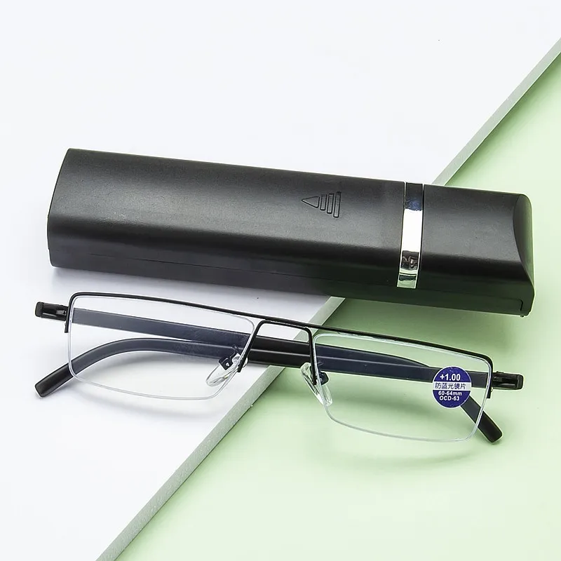 

Anti Blue Light Reading Glasses Hyperopia Eyewear With Case Men Women Half Frame Optical Glasses Elderly Prescription Glasses