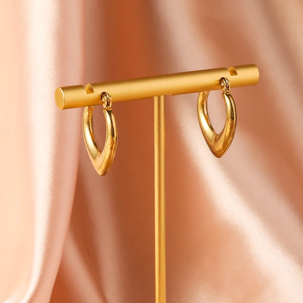 French Heart-shaped Stainless Steel Earrings, Non Fading Women's Gold Color Metal Earrings Jewelry Accessories 3