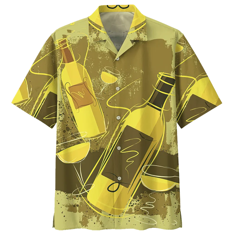 Camisa hawaiana con estampado de vino colorido para hombre, camisas de manga corta con solapa suelta y estampado 3D, blusas de botones de calle de verano Y2k