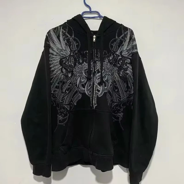 American Y2K New Fashion Trend Fleece Padded Zipper Hoodie Women Street Hip Hop Joker Loose Sweatshirt Couple Casual Punk Hoodie