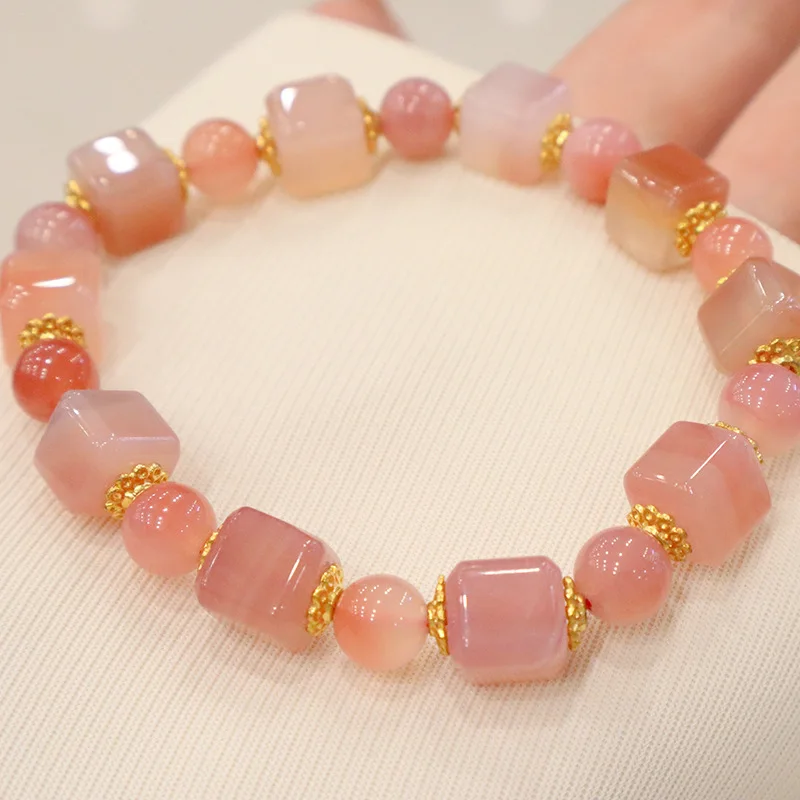 New Arrival Pink Square/Round Natural YanYuan Agate Vintage Beaded