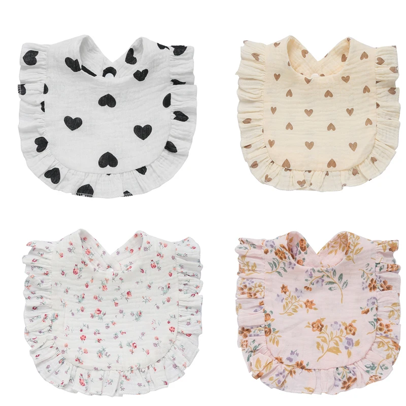 Cartoon Baby Feeding Drool Bib Ruffle Floral Infants Saliva Towel Soft Cotton Burp Cloth For Girl Boy Newborn Toddler Kids Bibs newborn bibs infant burp cloths for baby stuff feeding bandana saliva towel toddler ruffle floral bib baby accessories