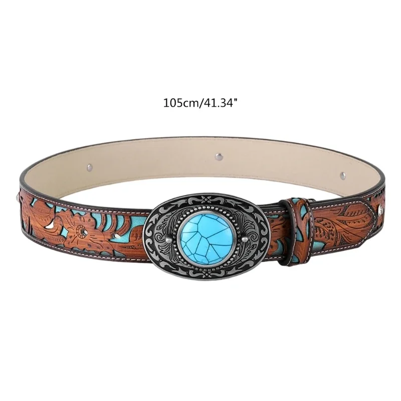 Cintura Western In Pelle PU Turchese - Unisex Con Fibbia A Testa Di Toro, Larga 3,8 Cm, Per Uomo E Donna - 3
