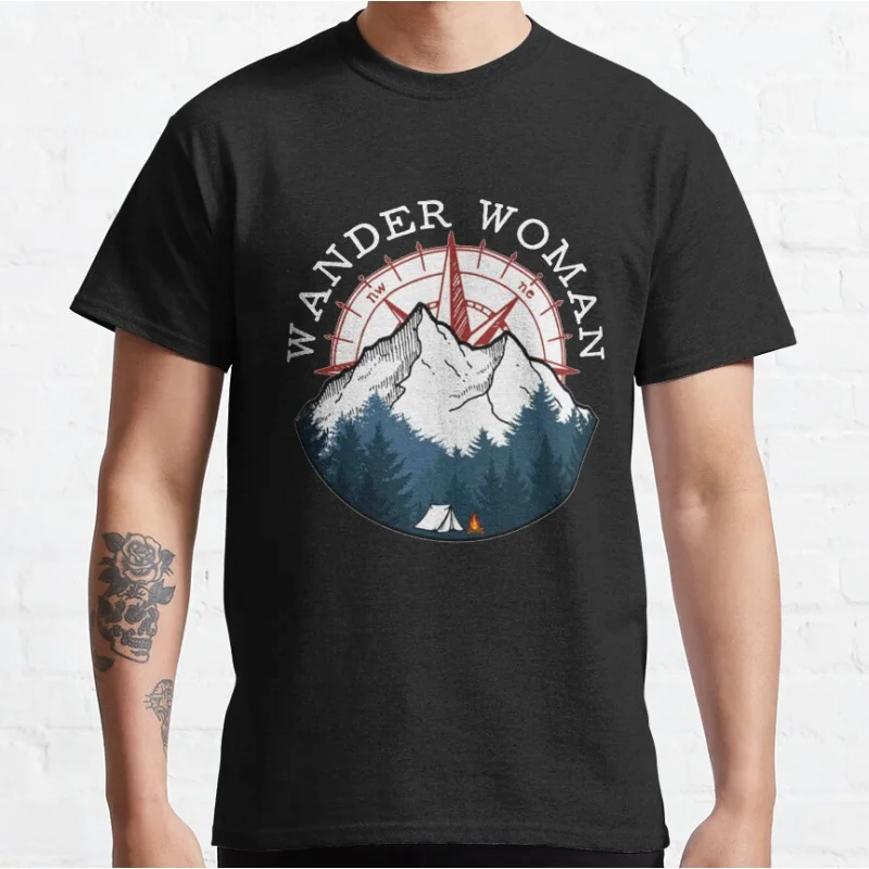 Camping Wandern Wander Frau Grafik T-Shirts 100 % Baumwolle bedruckt große Größe Erwachsene Tops S-6XL