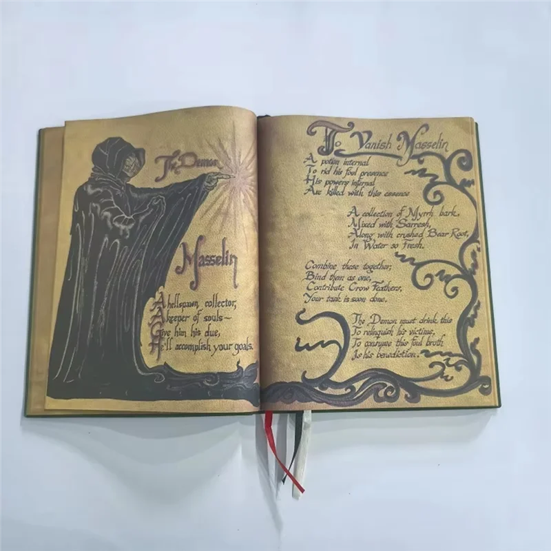 A45G-Book Of Shadows Green Cover Bound Journal Blank And Lined Journal 350 Pages Spell Records Spellbook Note Retro Gift
