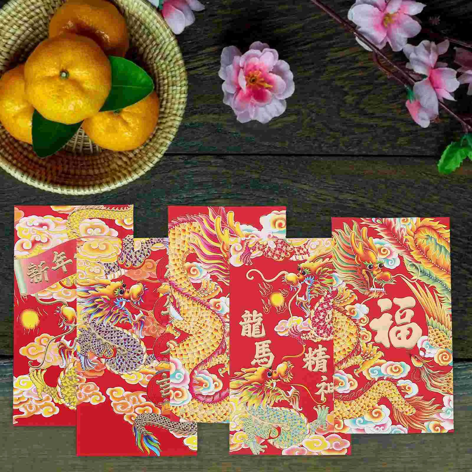 30Pcs Dragon Pattern Red Envelopes Chinese Style Money Red Packets 2024 Year Red Envelopes (Random Style)