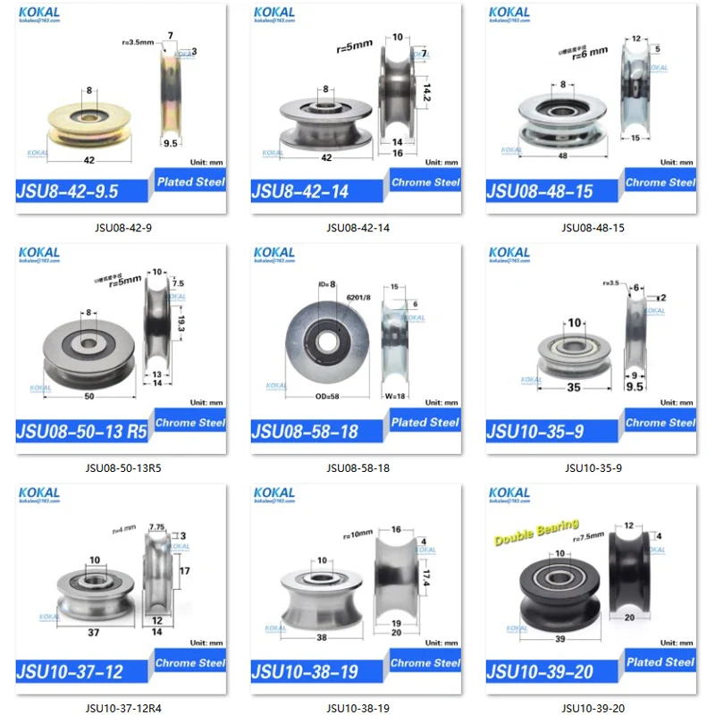 high quality 608/6000/626 U/V Groove Type Bearing Roller Wheel metal steel bearing roller wheel hanger Guide track rail pulley