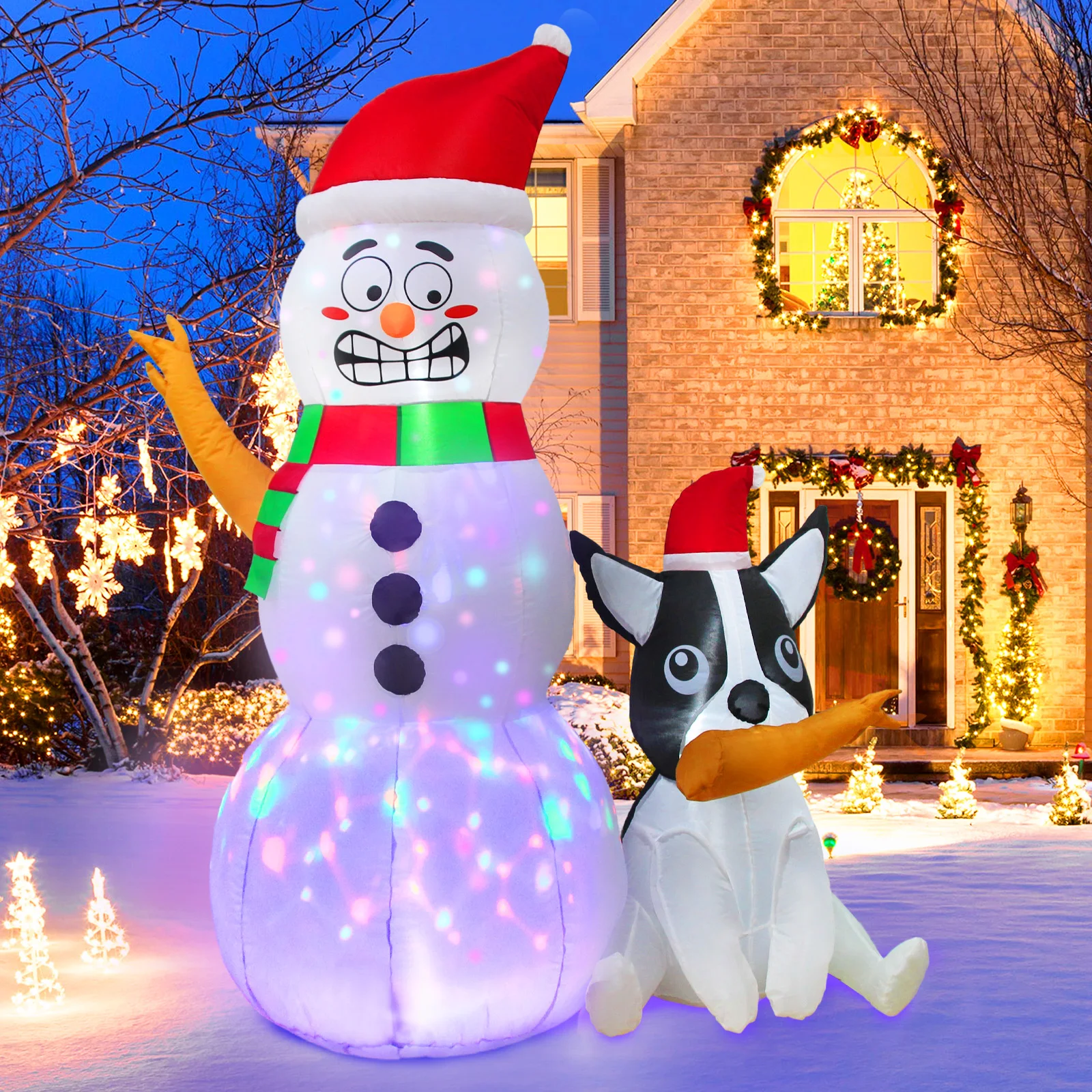 

OurWarm 6ft Christmas Inflatables Outdoor Decorations Funny Inflatable Christmas Snowman Dog with Rotating LED Lights Yard Decor