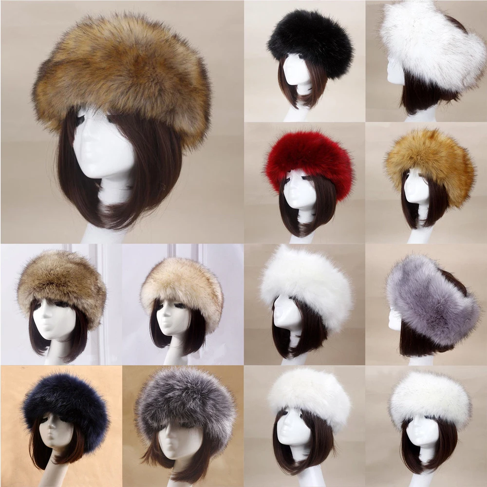 

Hot Winter Thick Furry Hairband Fluffy Russian Faux Fur Women Girl Fur Headband Hat Winter Outdoor Earwarmer Ski Hats new