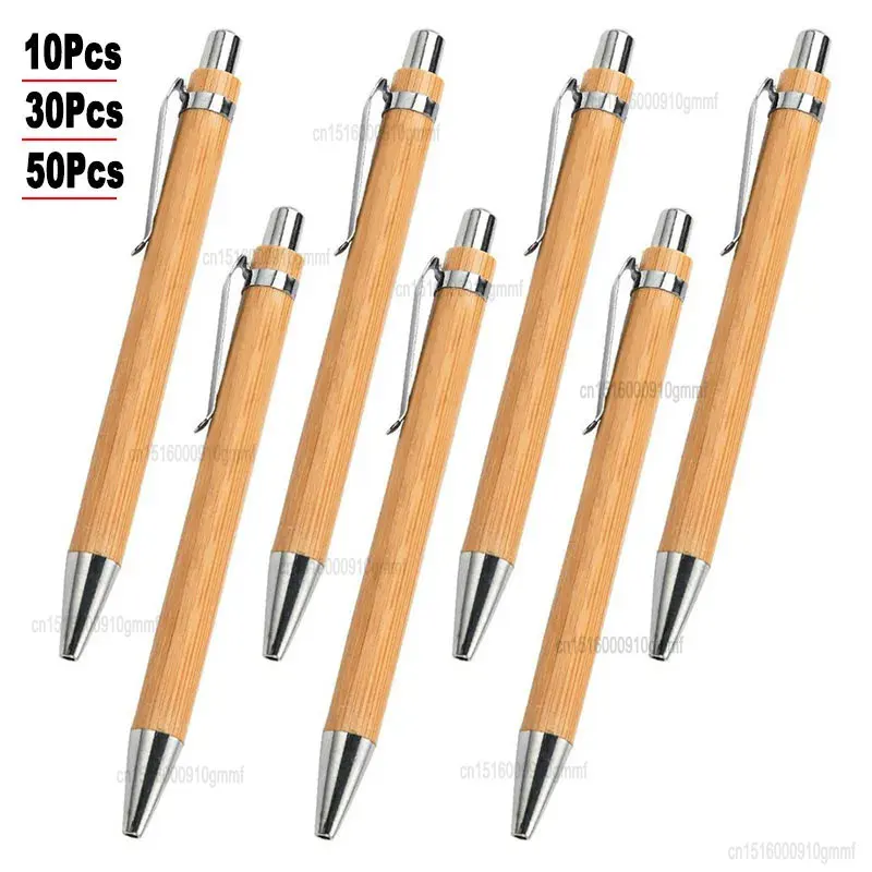 10/30/50Pcs Set Bamboo Wood Ballpoint Pen 1.0mm Tip Blue Black Ink Office School Writing Stationery Business Signature Ball Pen signature blue бумажник