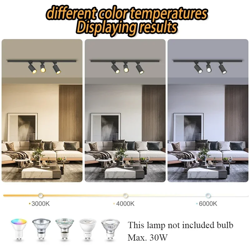 GU10 Track Light Set Dimmable Smart Home Spotlights gu10 Bulb Rail Lighting Kitchen Spot Light ceiling 110V Decor Light Fixture 6