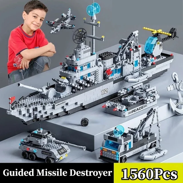 Huge size 1560PCS Navy war ship Army ship model warship 6 in 1 multi-shape combination building blocks to build a boy toy set 2