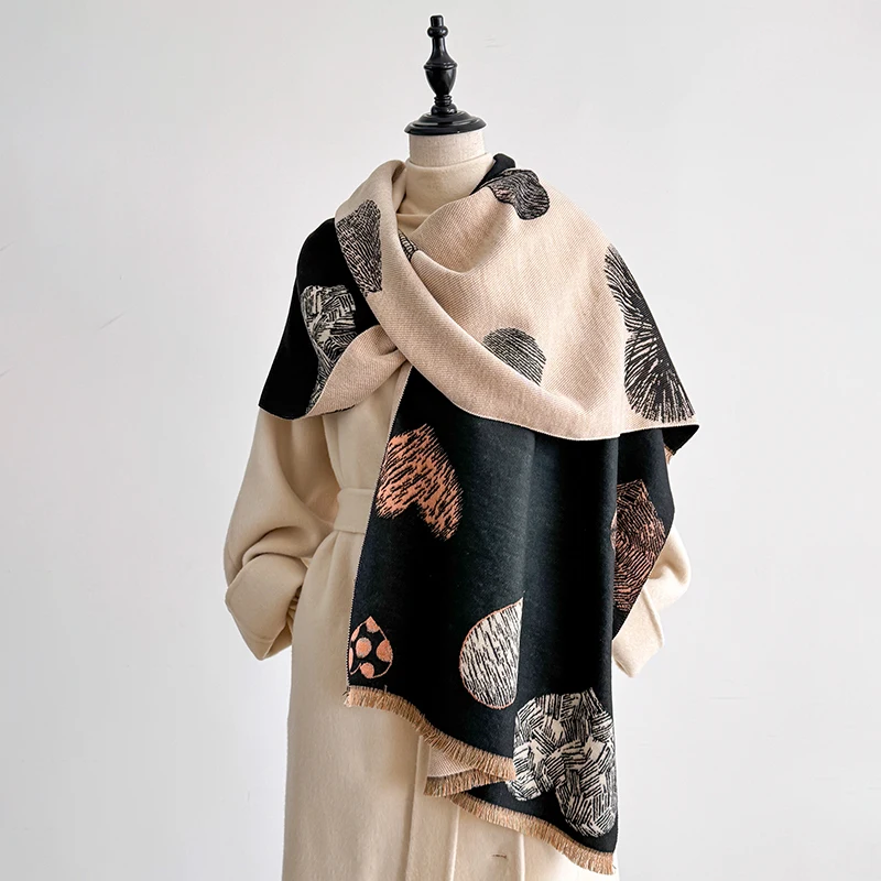 Fashion Women's Faux Cashmere Winter Wrap Vintage Printed Tasseled Scarf Warm Shawl Stylish Accessory Perfect For Winter Outfits