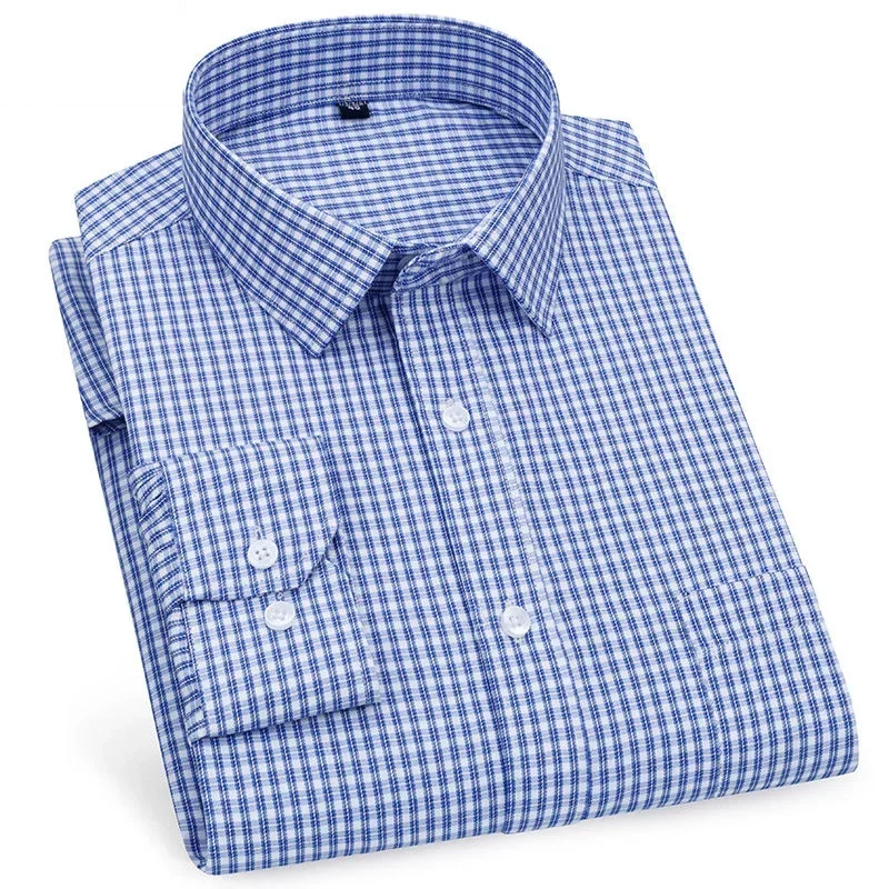 

Рубашка мужская с длинным рукавом, Классическая деловая, в клетку/в полоску, синяя/фиолетовая, на пуговицах, повседневная одежда