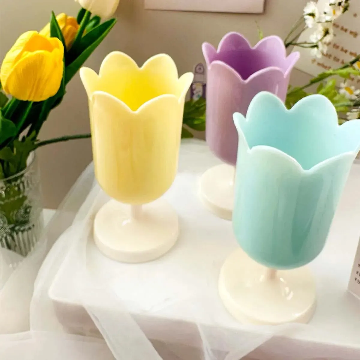Pen Holder 1pc Flower Desktop round Row Pen Storage Ornaments Mother's Day Tulip Holder Gifts