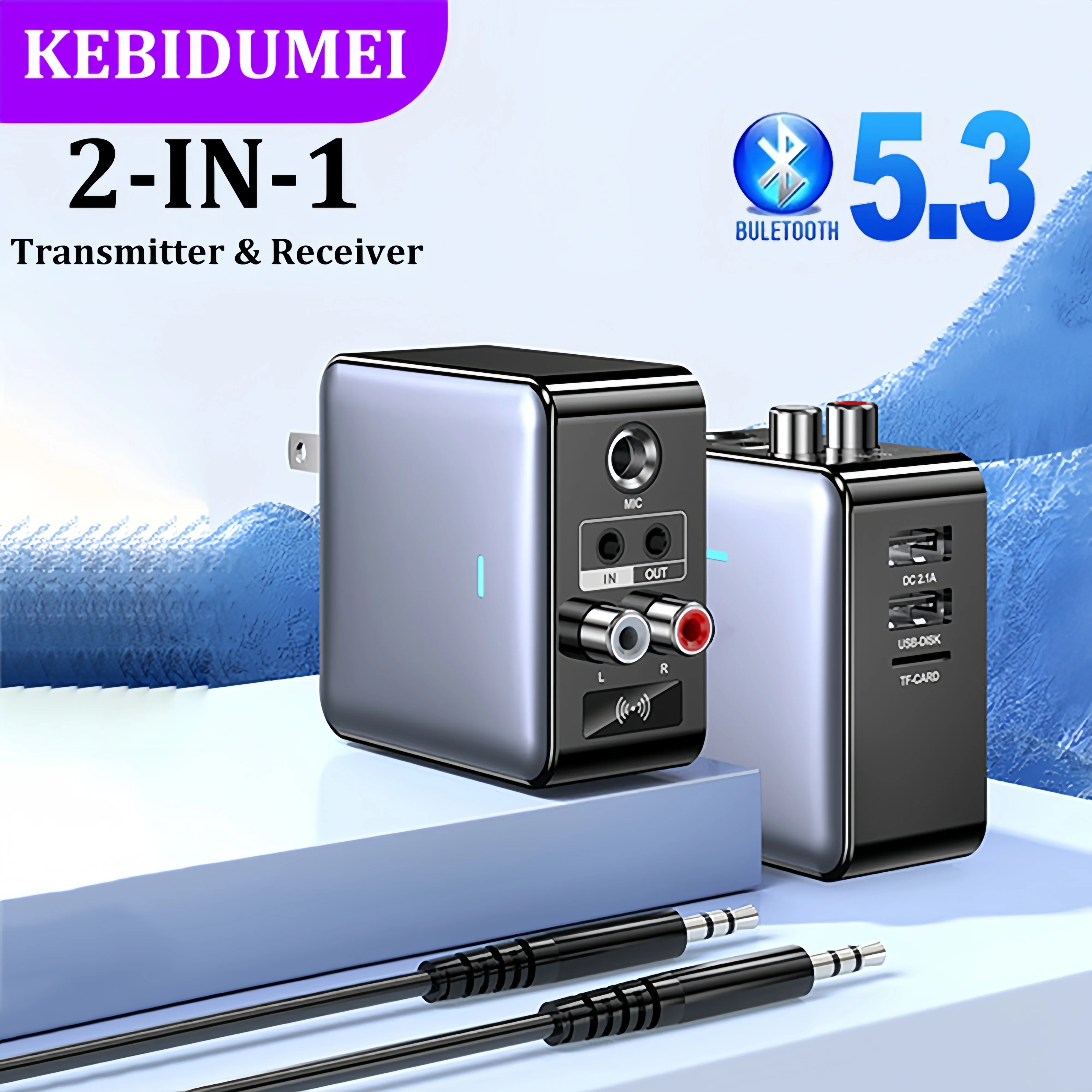 2-in-1 Bluetooth 5.3 Receiver Transmitter Wireless Audio Adapter USB TF RCA Bluetooth Adapter 6.5mm for Microphone Speaker