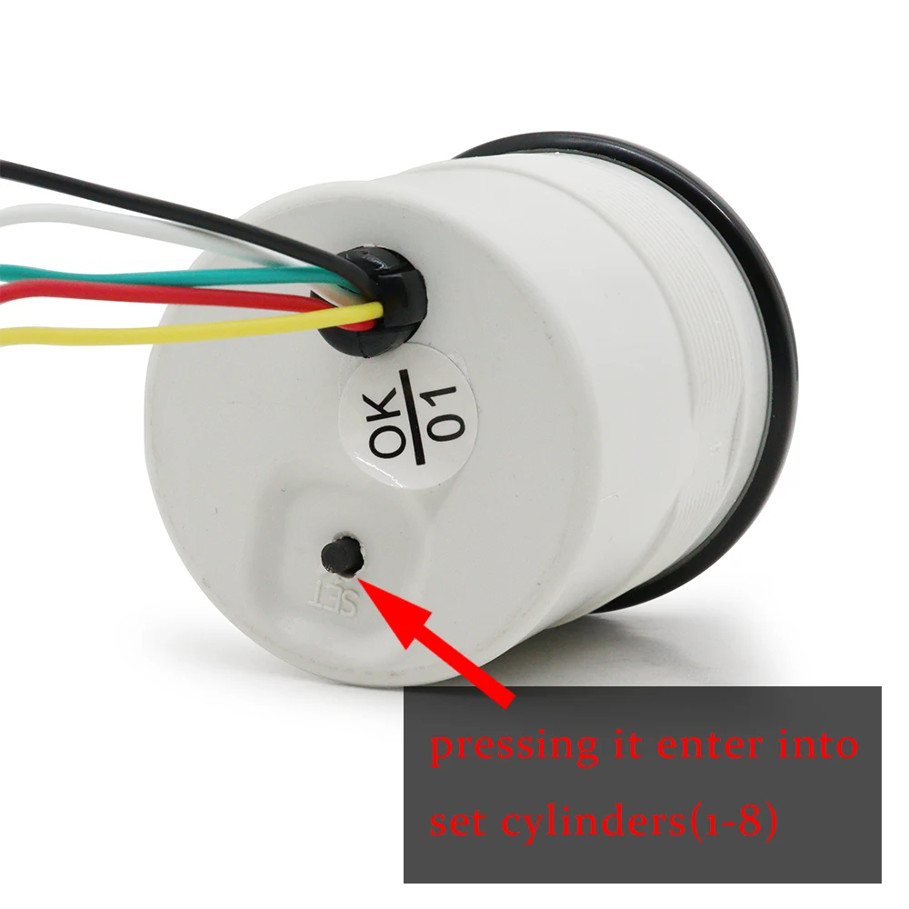 2 Zoll 52mm Auto-Drehzahlmesser 0-8000 U/min Analoges Tachometer mit schwarzem Gehäuse und weißer LED für 1-8 Zylinder Fahrzeuge – Detail 6