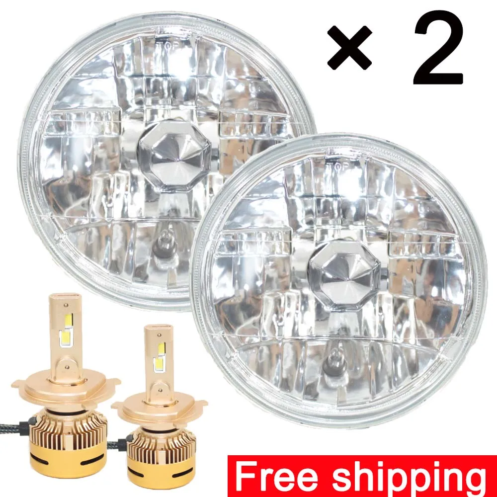 

Pair Jaguar XJ6 7" RHD Sealed Beam Halogen Conversion Headlight Kit Plus Pilot + LED Bulb