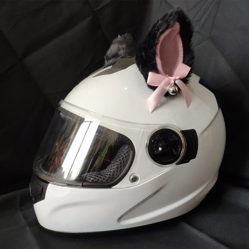 1Pair Motorcycle Helmet Plush Ears Decor Bells Motorbike Scooter Electric Car Helmet Accessories Women Lolita Cute Props Sticker