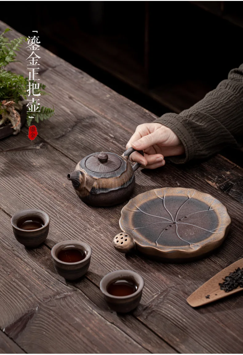 Vintage Lotus Teapot Handmade Rough Pottery Teaware Ceramic Vintage Kung Fu Tea Infusion Tea Making Utensils Tool Tea Kettle Pot