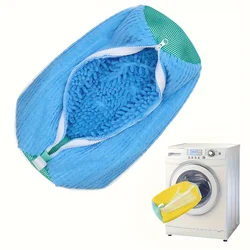 Cotton Laundry Shoe Bags - Fluffy Fiber Dirt Removal and Anti - Deformation Organizer (1PC Blue)