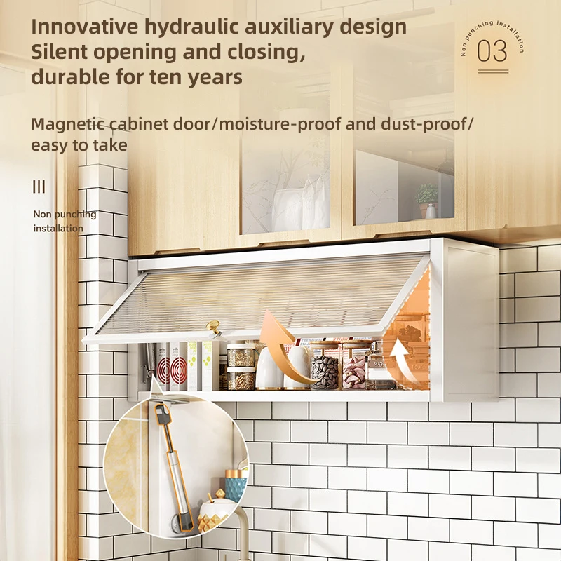 Under Cabinet Wall-Mounted Dust-Proof Storage Cabinet Hydraulic Kitchen No-Drilling Spice Rack Space-Saving Organizer Bathroom
