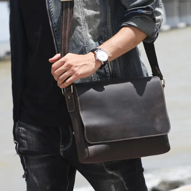 Bolso Mensajero Hombre Cuero Bolsos Hombre Pequeños LEABAGS Cuero