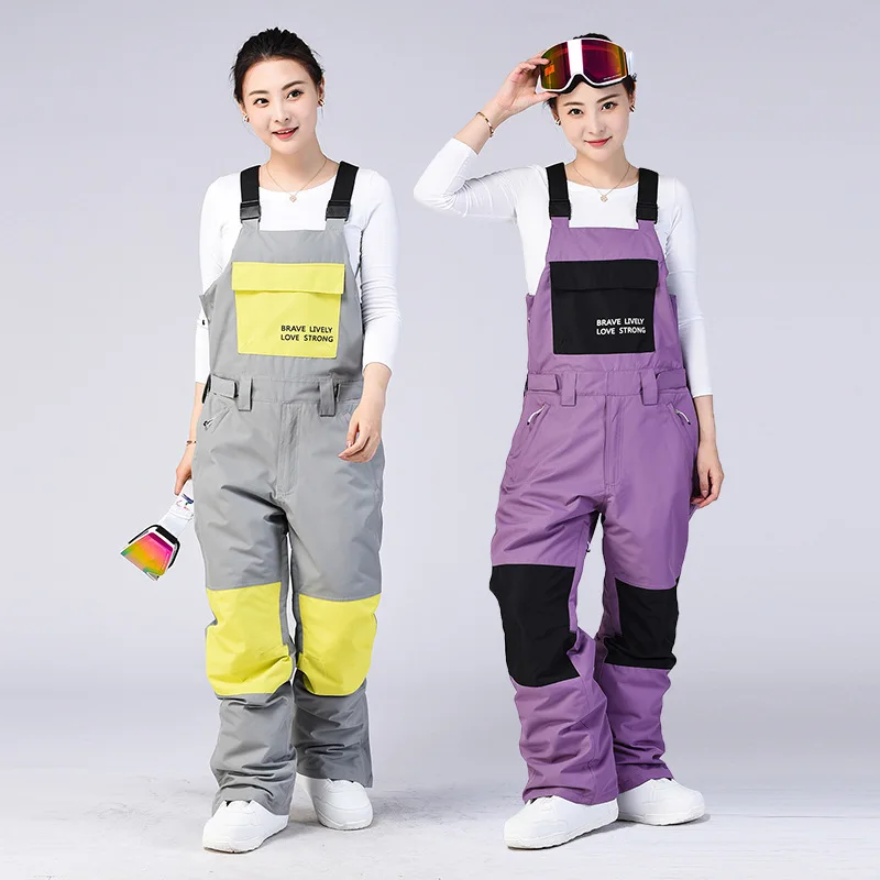 

Лыжный комбинезон для мужчин и женщин, зимний уличный теплый ветрозащитный водонепроницаемый комбинезон для сноуборда, спортивные дышащие Слюнявчики для катания на лыжах, брюки