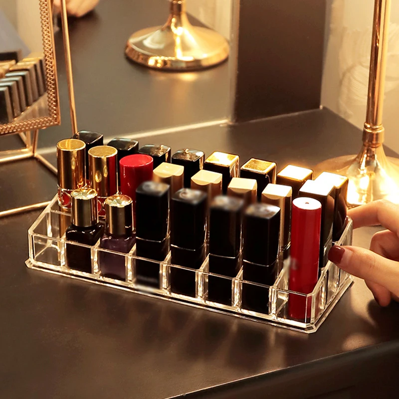 Clear 12 Grid Lipstick Stand Case Makeup Organizer