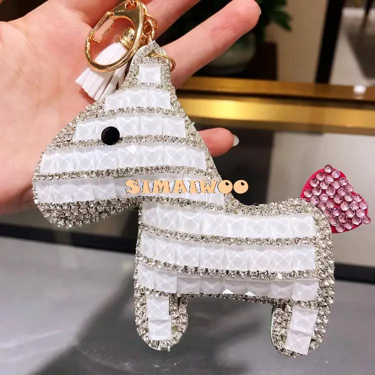 Strass Pferd Keychain Kristall Glänzende Nette Schlüssel Kette Squar Diamant Stein Mosaik Tier Keychain Kreuz Stich Geschenk Tasche Decor – Detail 8