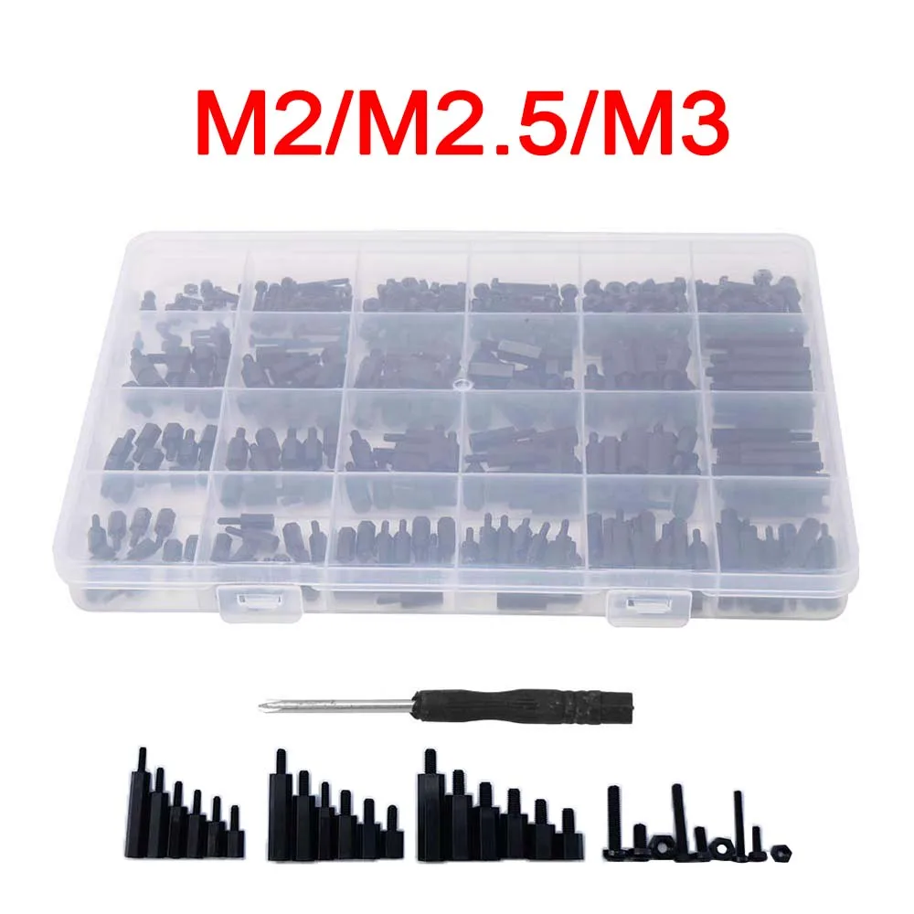 M2/M2.5/M3 Nylon Male-Female Hex Standoff Spacer Screw Nut Assortment Kit Thermal Insulation Corrosion Resistant 360Pcs