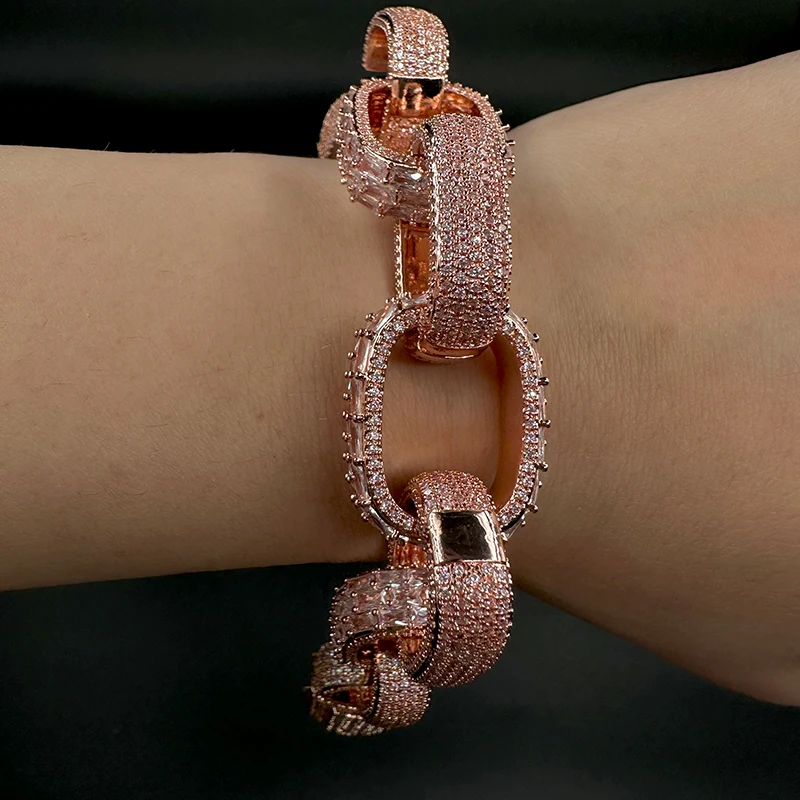 Aokaishen Box Cuban Link Bracelet for Men Iced Out Prong Setting Gold Plated Hip Hop Fashion Jewelry