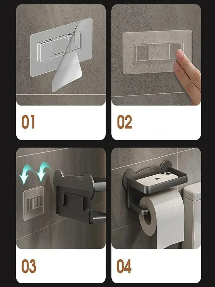 Toilet Paper Rack Punch Free Wall Mounted Tissue Storage Paper Roll Shelf Holder Restroom Box Shelve Multi Functional Phone Placement