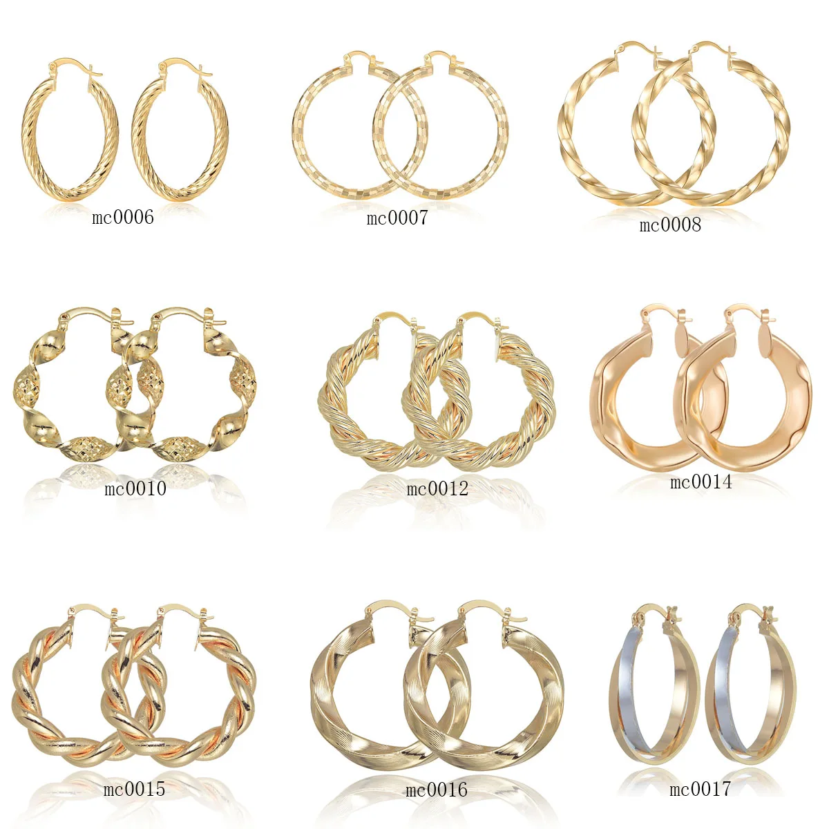 9 Pairs 18K Gold Plated Copper Hoop Round Circle Earrings Simple Circular Women Fashion Jewelry Accessories Wedding Party Gift