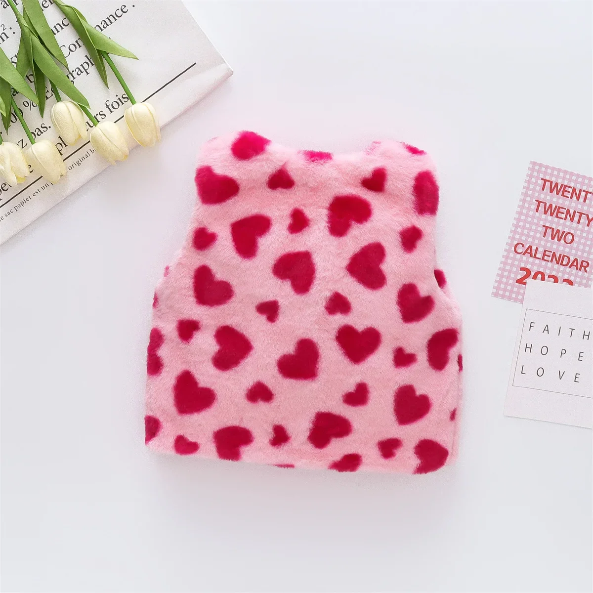 Girls 0-3 Years Old Autumn and Winter Girls' Vest Love Bow Knot Sweet Wind Cotton Clip Warm and Fashionable Sleeveless Fur