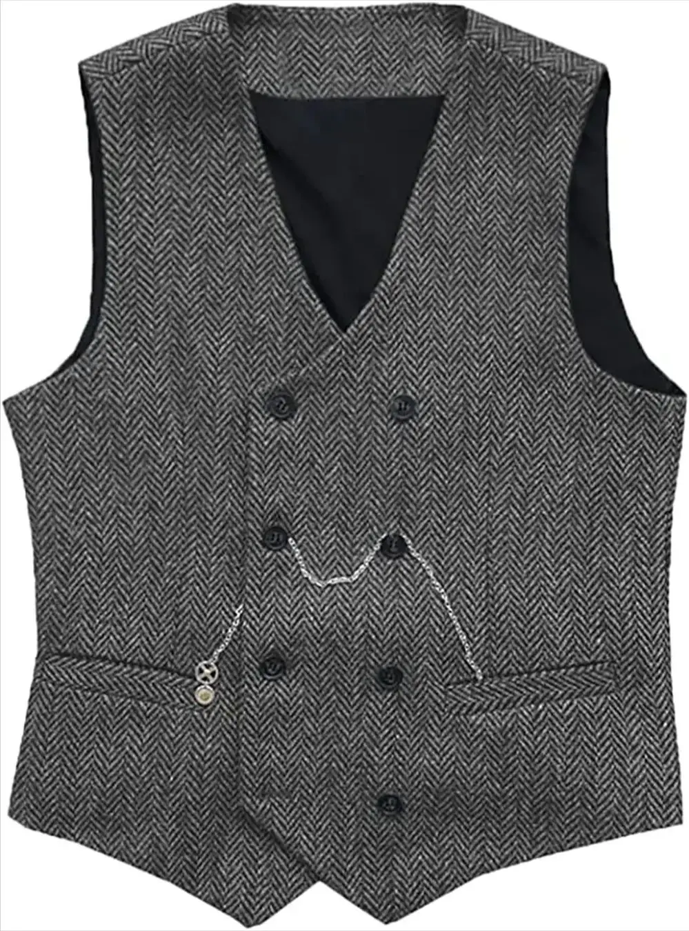 V Neck Men's Suit Vests Gray Herringbone Wool Tweed Double Breasted Waistcoat Tuxedo Groomsmen Wedding Groom One Piece Vest mens suit,dress vests