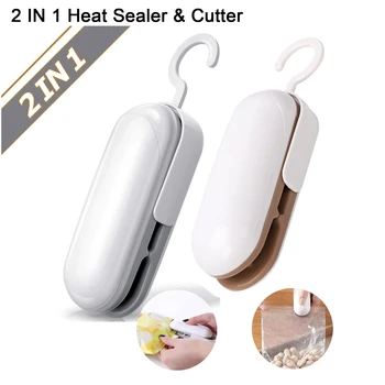 Small Useful Kitchen Gadget 2 IN 1Food RE-Sealer Plastic Bag Heat Sealing Handheld Snack Sealer Machine With Bag Cutter 2 Packs 1