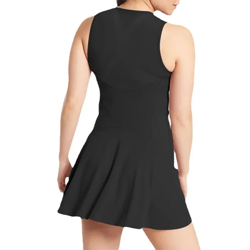 Women Tennis Dresses Outdoor Fitness Quick Dry Dress Zipper Round Neck Sleeveless Mini Dresses Volleyball Golf Sports
