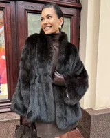 Women Thick Faux Fur Coat Lapel Hidden Button Loose  elegant lady Outerwear 2025 Fashion Female Street Commute Overcoat New 2