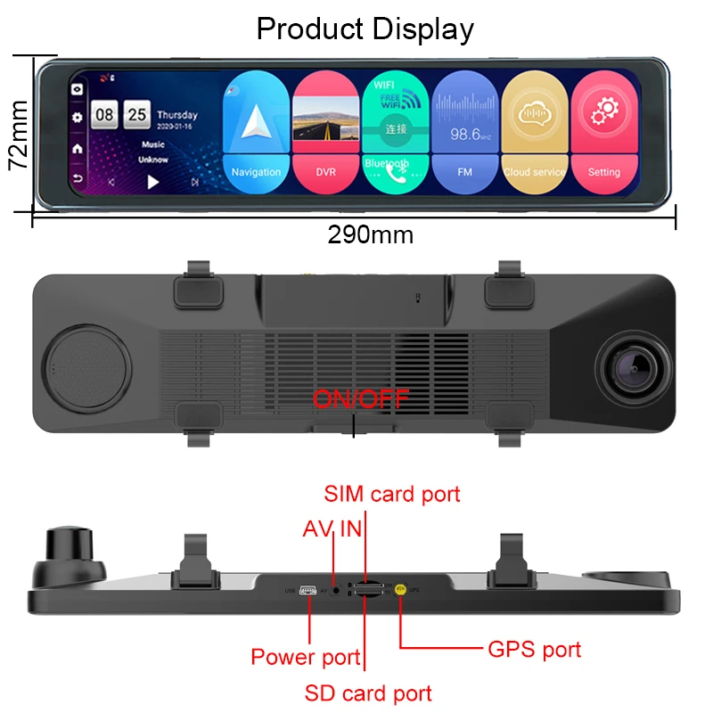 11.26 Inch Dash cam Android 8.1 GPS Navigation Car DVR Rearview Mirror RAM 4GB+ROM 32GB dual camera 1080P rear camera