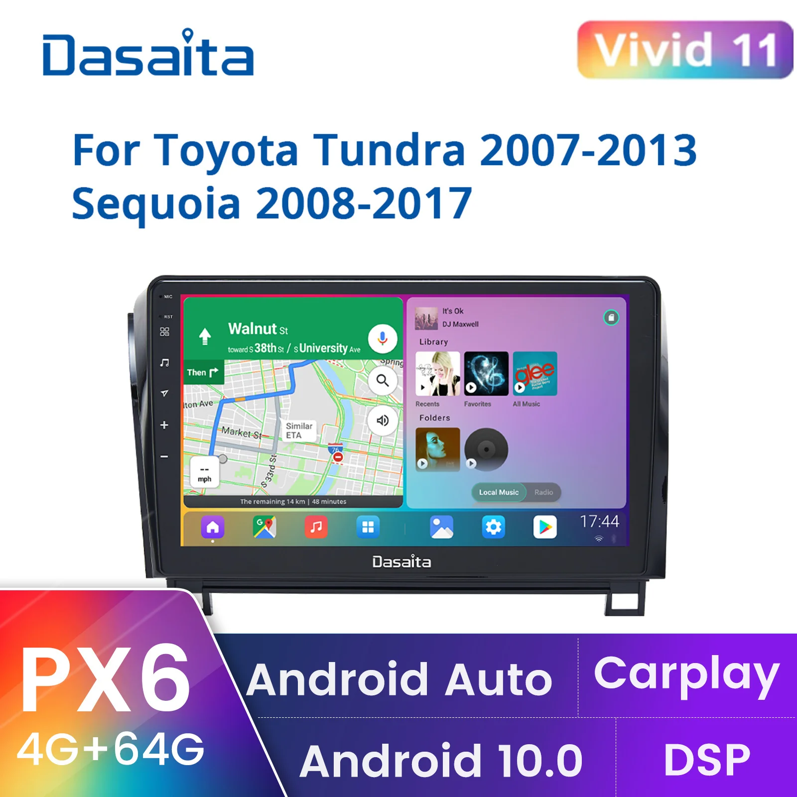 

Dasaita Vivid For Toyota Tundra 2007-2013 Sequoia 2008-2018 Car stereo receiver 1 din Navigator GPS 1280*720 IPS DSP Bluetooth