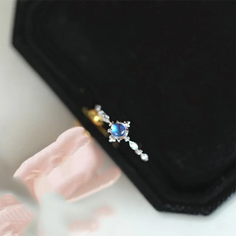 Japanese Simple Charm Transparent Moonstone Ring Women 925 Sterling Silver Classic Versatile Birthday Jewelry Gift