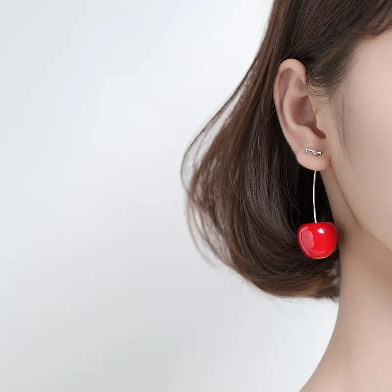 925 Sterling Silver Charms Fruit Cherry Stud Earrings for Women silver earrings silver stud earrings womens earrings