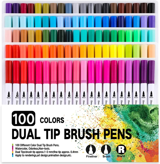 Dual Tip Brush Pens Art Markers, 25 Colors Fine and Brush Dual Tip Markers  Set with 1 Coloring Book for Kids Adult Artist Calligraphy Hand Lettering  Journal Doodling Writing